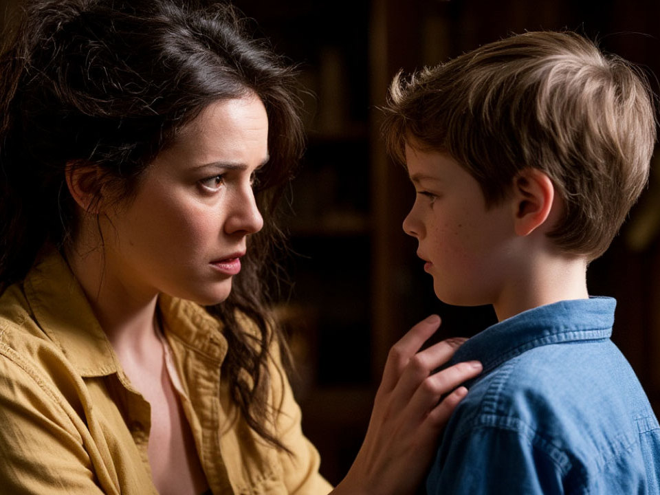 испуганная мать, сын, изображение YandexART