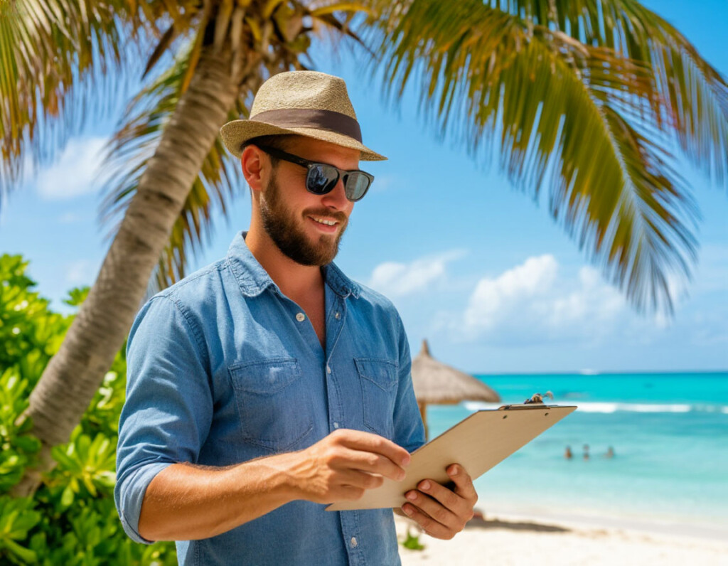 мужчина, отпуск, море, пляж, документ, изображение YandexART