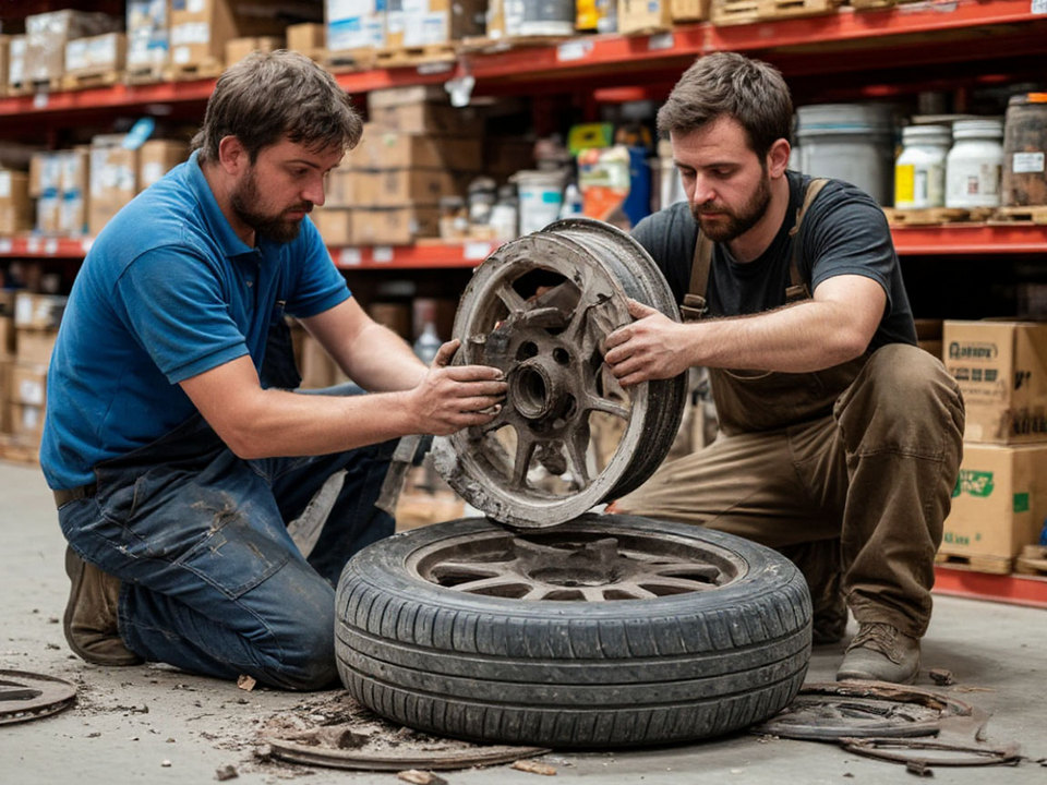 замена повреждённого автомобильного колеса, изображение YandexART