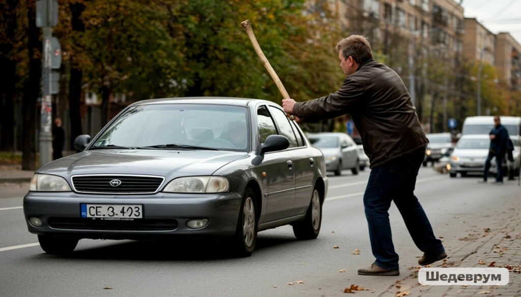 мужчина повредил машину авто разгром