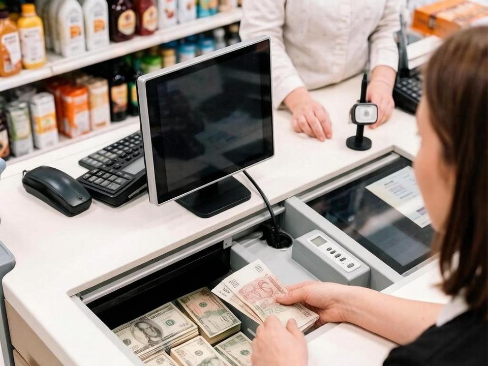 продавец супермаркета, кассир, изображение ГигаЧата